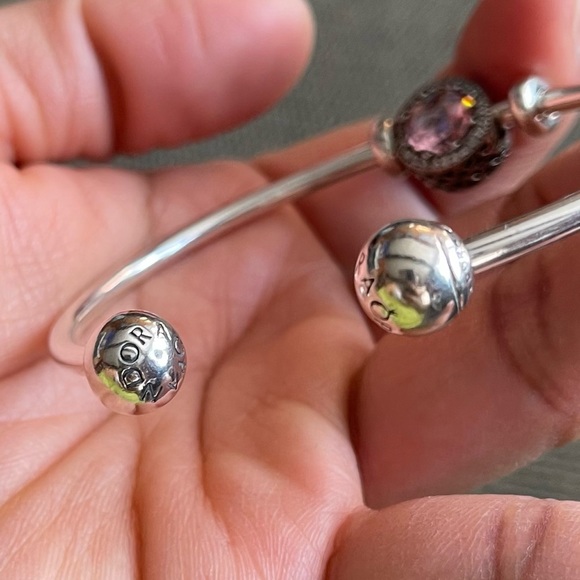 Authentic Pandora Bracelet Bangle Retired Pink Charm & Stoppers - Picture 10 of 12